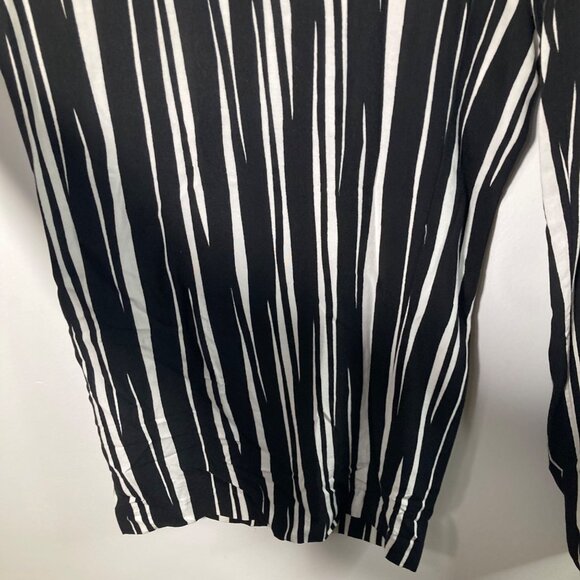 Womens Ellen Tracy Striped Wide Leg Pants Pull On Elastic Waist Black White L Dr - Picture 5 of 8